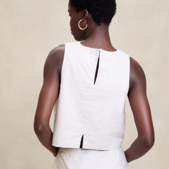 NWT Banana Republic Linen Blend Flax Sleeveless Cropped Shell Large New - Picture 4 of 5